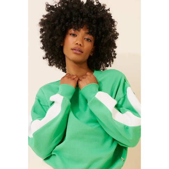 Araminta James Ciao Colorblock Long Sleeve Pullover Sweatshirt Green Women's S - Picture 1 of 12